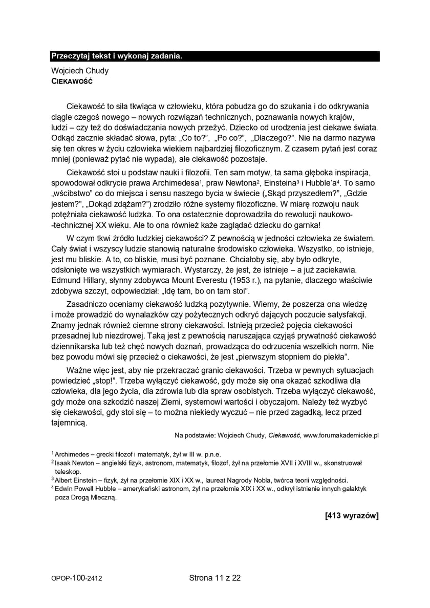 Arkusz: próbny egzamin ósmoklasisty 2025 - język polski, 2 grudnia 2024