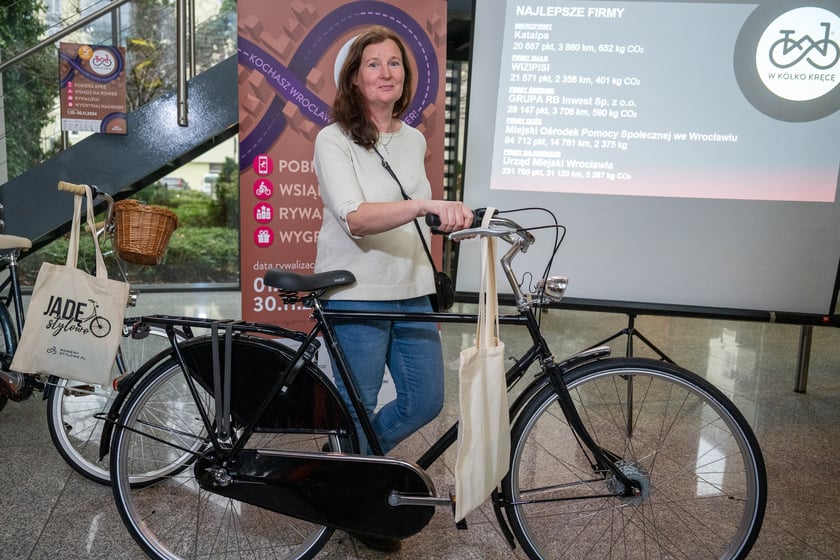Podsumowanie 5. edycji "W k&oacute;łko kręcę" we Wrocławiu. Zwycięzcy otrzymali statuetki i rowery.