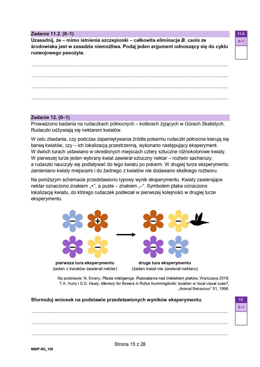 Matura próbna z biologii, poziom rozszerzony, arkusz z pytaniami
