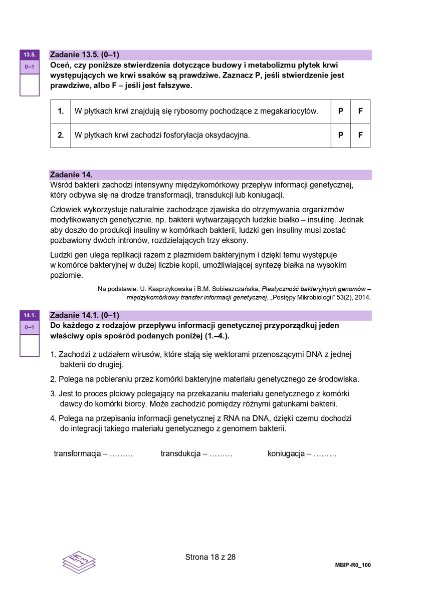 Matura próbna z biologii, poziom rozszerzony, arkusz z pytaniami