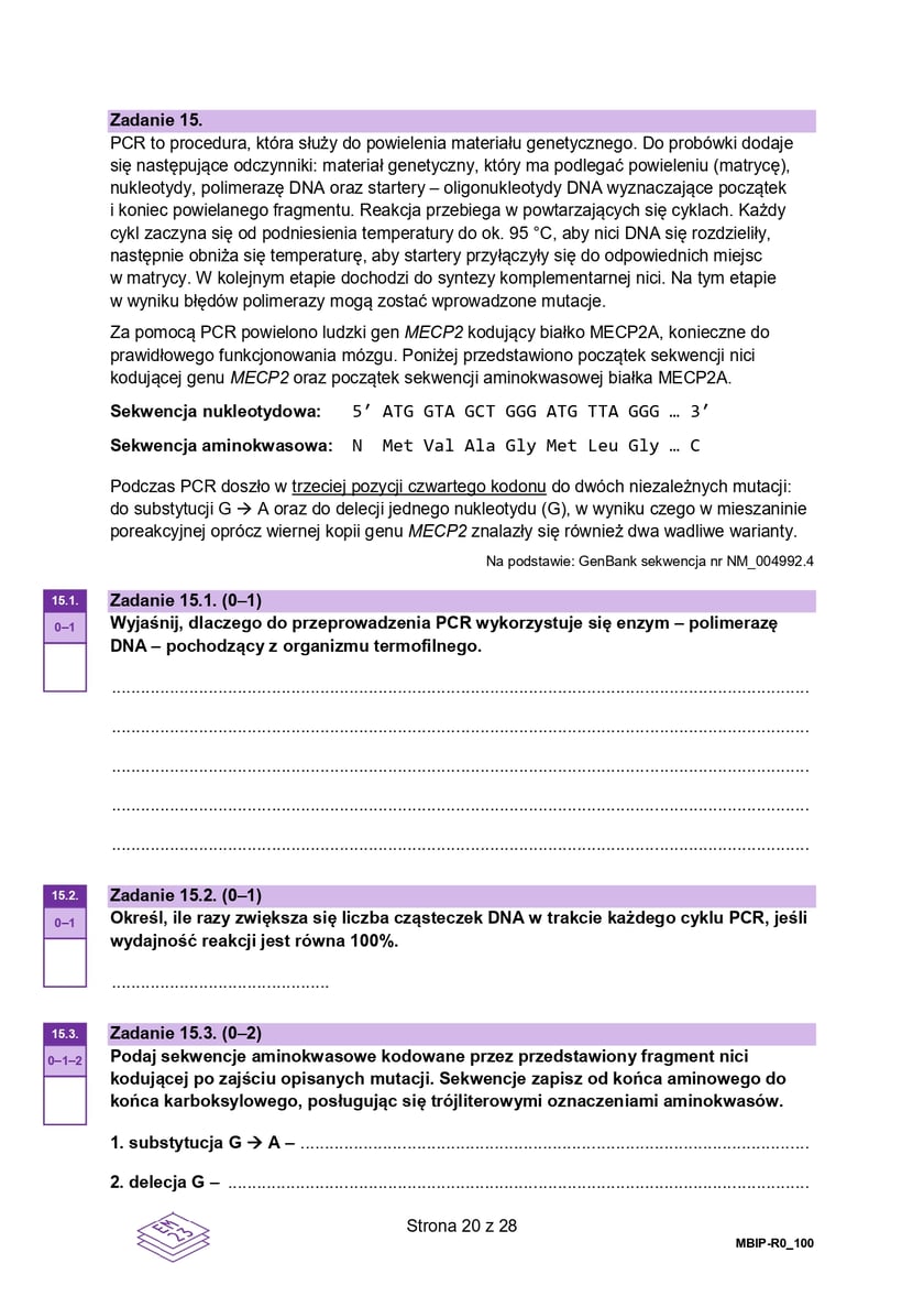 Matura próbna z biologii, poziom rozszerzony, arkusz z pytaniami