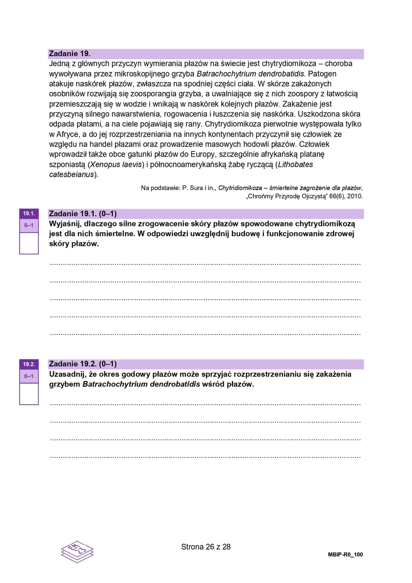 Matura próbna z biologii, poziom rozszerzony, arkusz z pytaniami