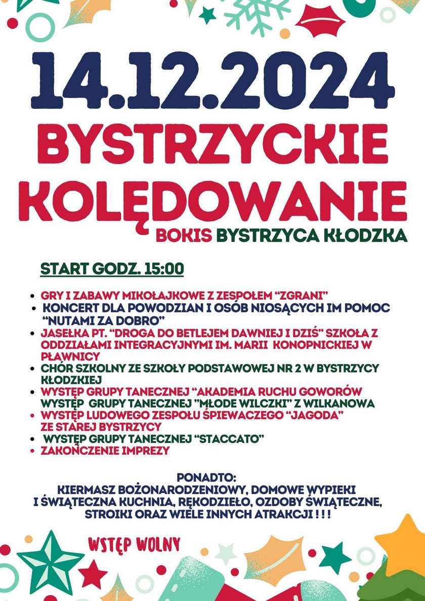 Program Bystrzyckiego Kolędowania, 14 grudnia, od godz. 15