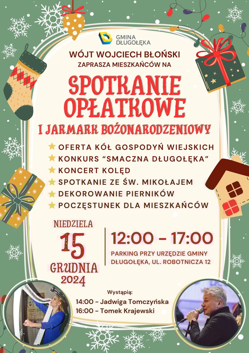 Jarmark i spotkanie opłatkowe w Długołęce, 15 grudnia, godz. 12-17