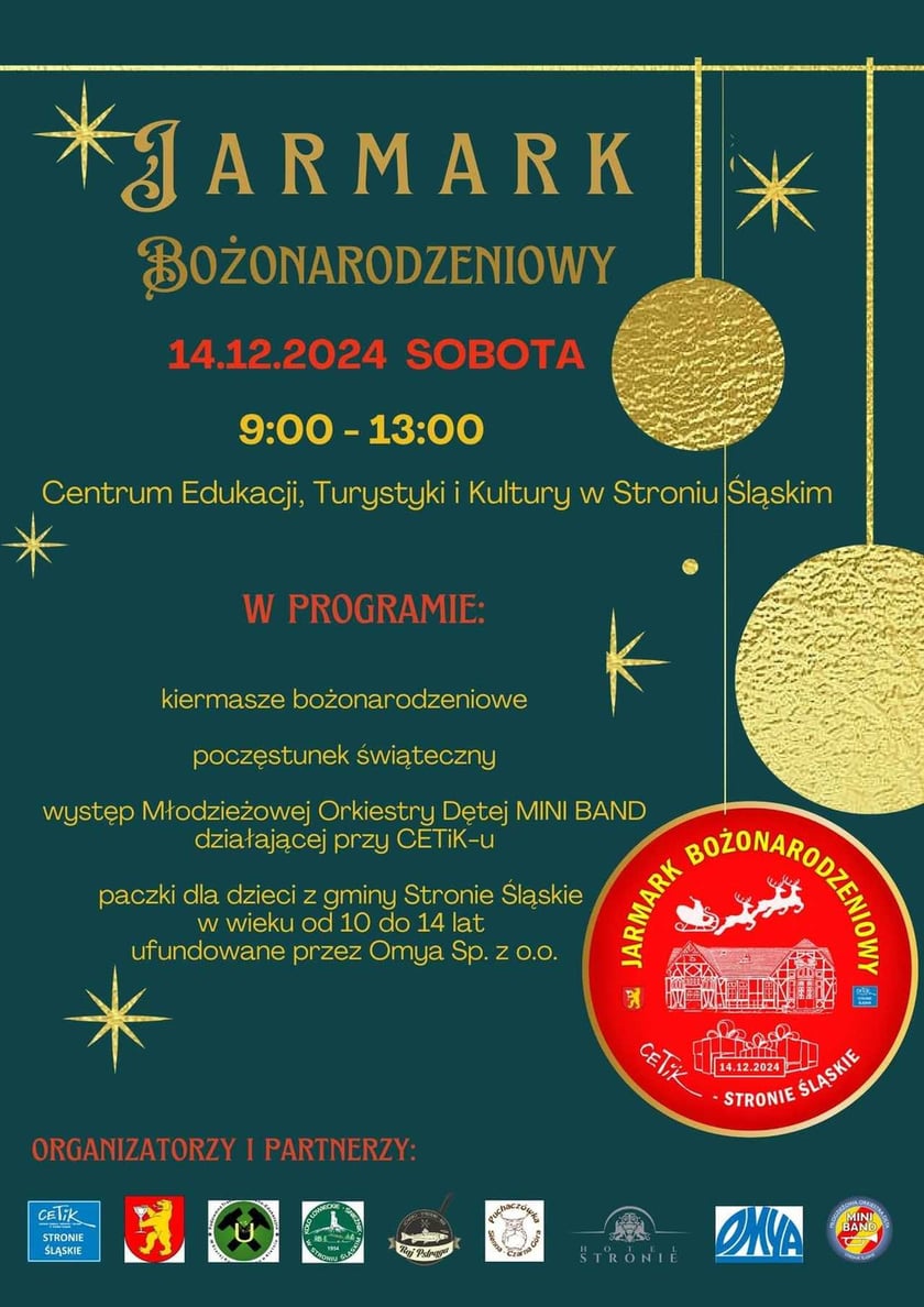 Program jarmarku w Stroniu Śląskim, 14 grudnia, godz. 9-13