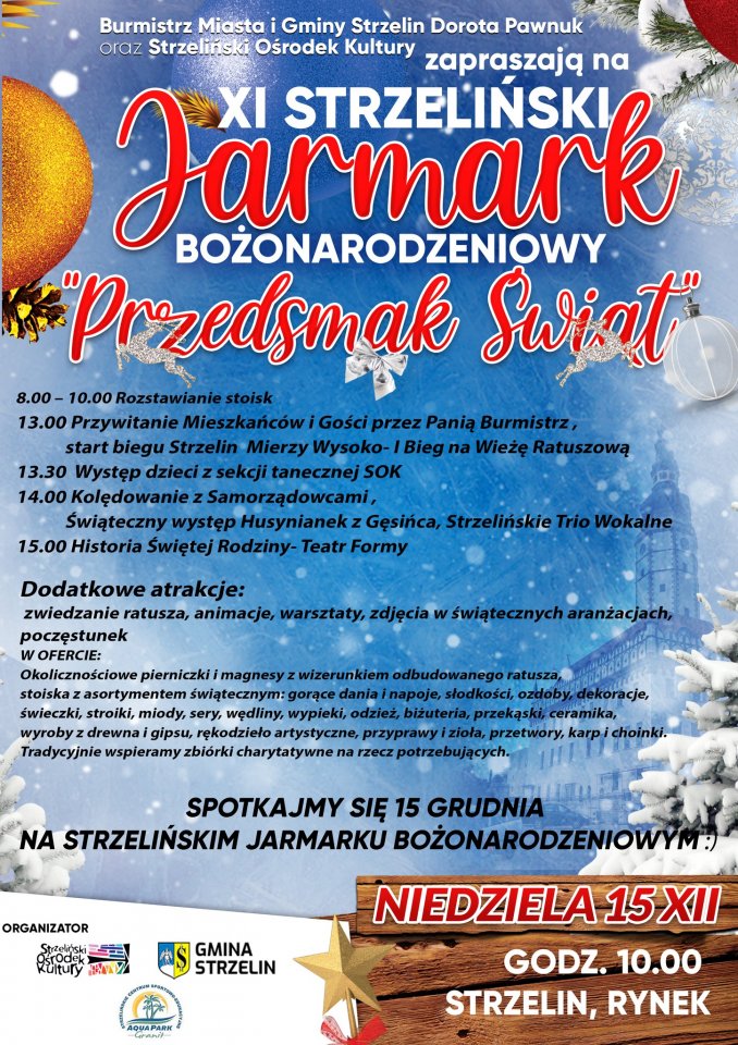 Program jarmarku w Strzelinie, 15 grudnia, od godz. 10