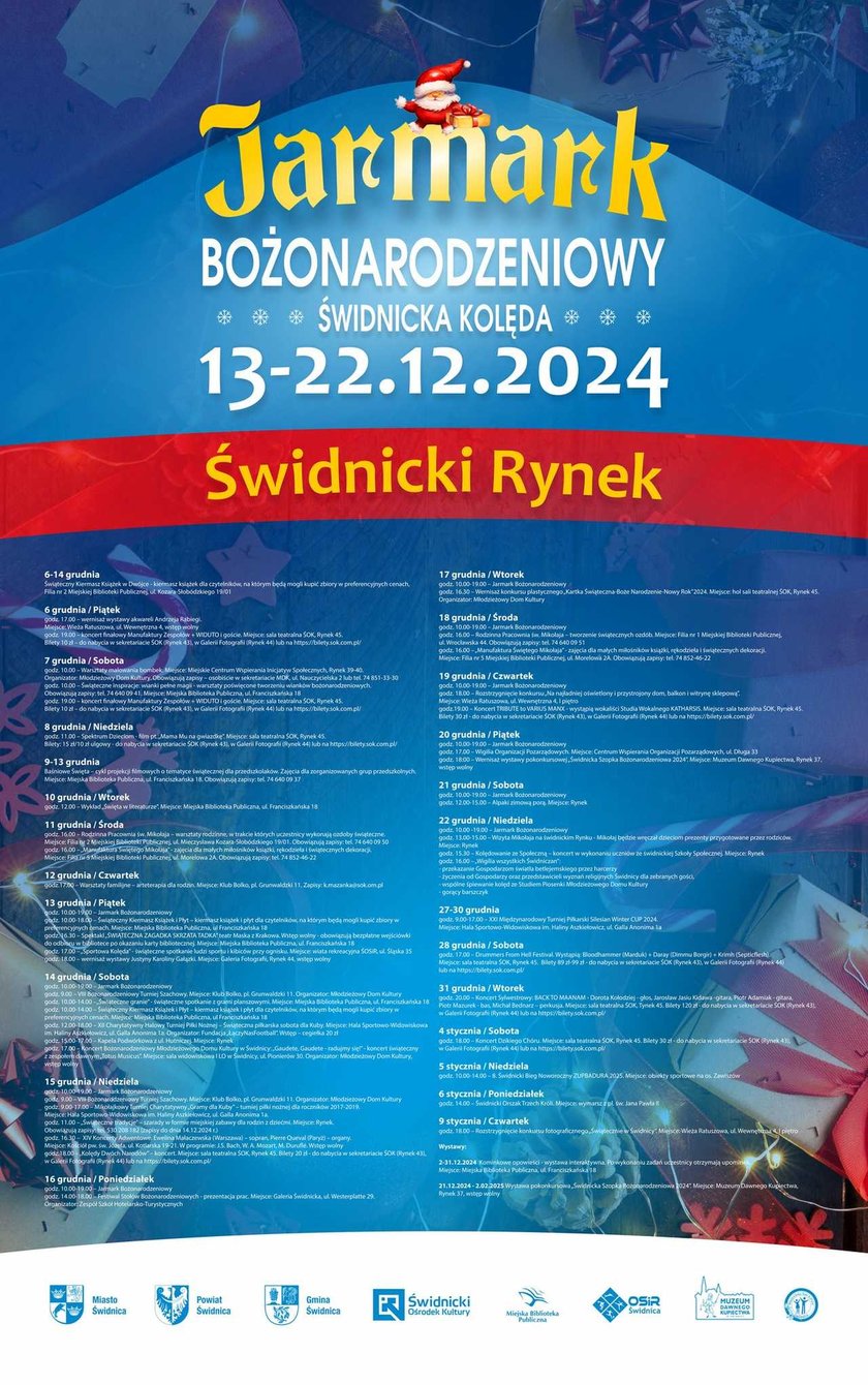 Program jarmarku w Świdnicy, 21-22 grudnia