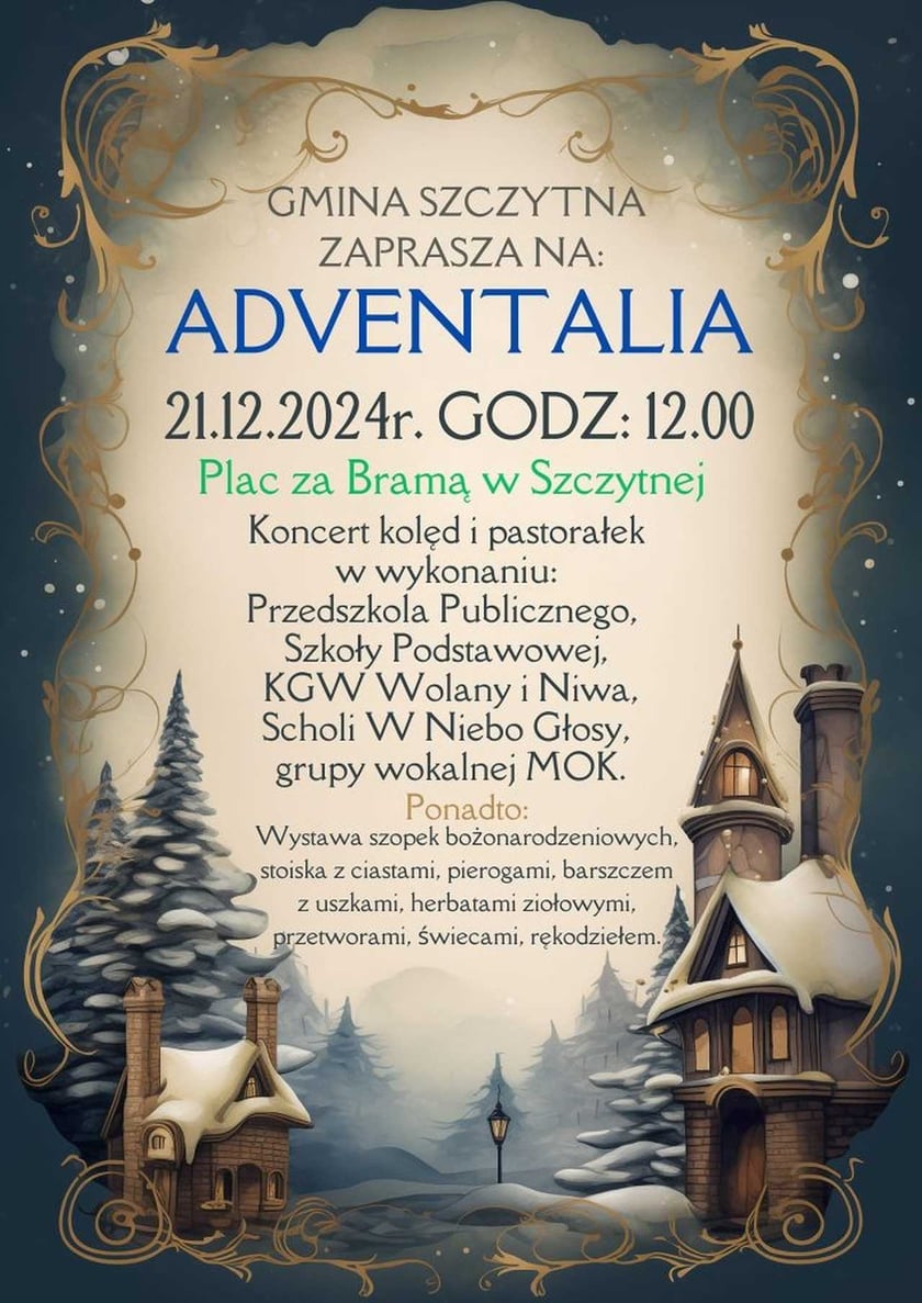 Program koncertu świątecznego w Szczytnej, 21 grudnia