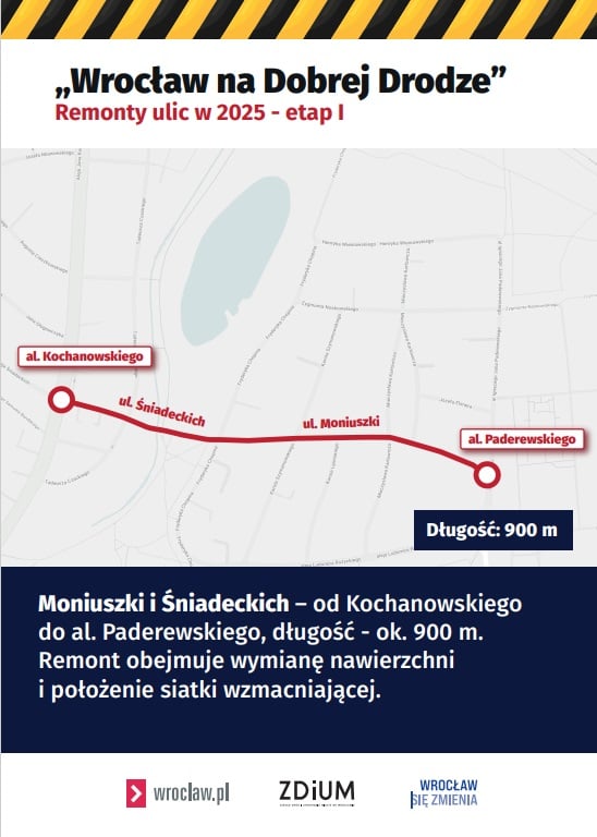 Mapa z zaznaczonym fragmentem ulicy do remontu