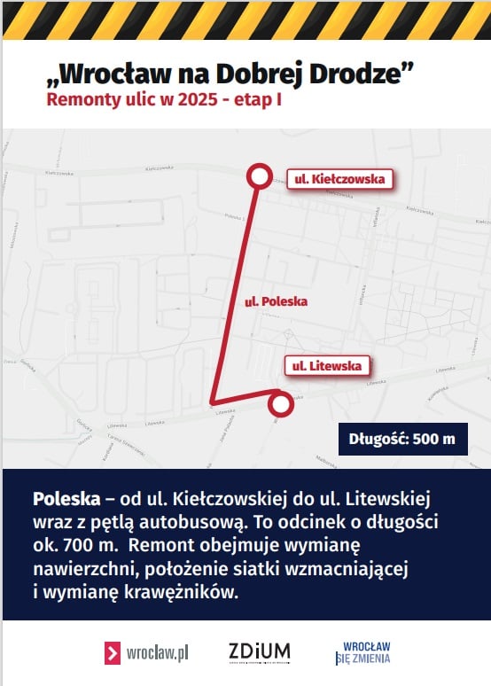 Mapa z zaznaczonym fragmentem ulicy do remontu
