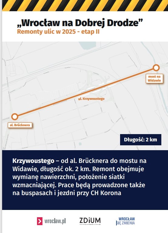 Mapa z zaznaczonym fragmentem ulicy do remontu