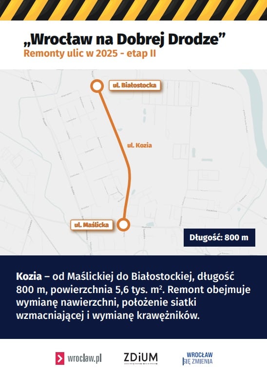 Mapa z zaznaczonym fragmentem ulicy do remontu