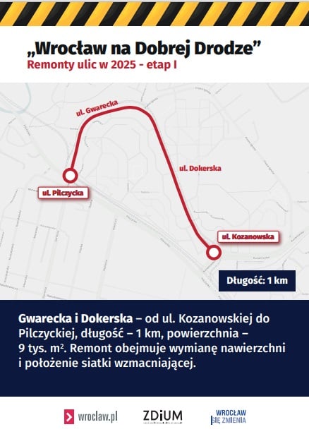 Mapa z zaznaczonym fragmentem ulicy do remontu
