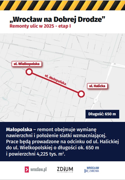 Mapa z zaznaczonym fragmentem ulicy do remontu