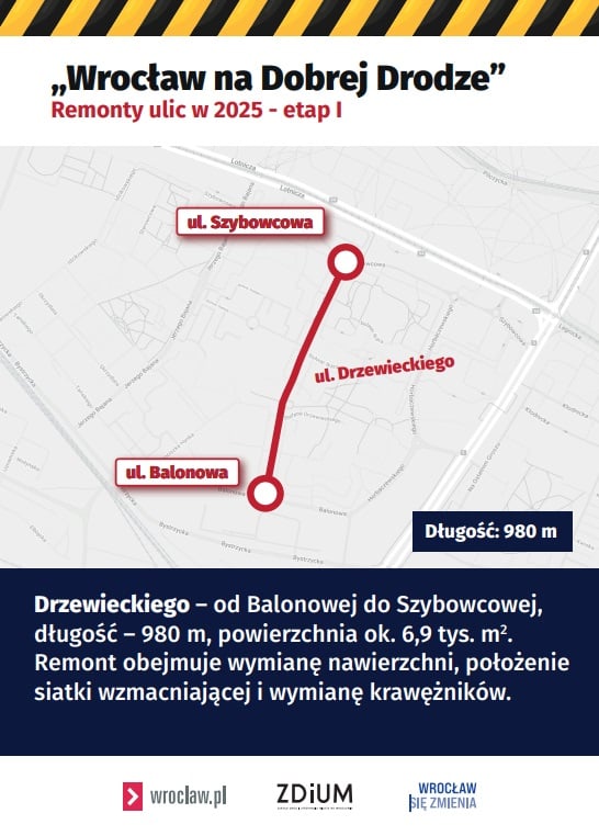 Mapa z zaznaczonym fragmentem ulicy do remontu