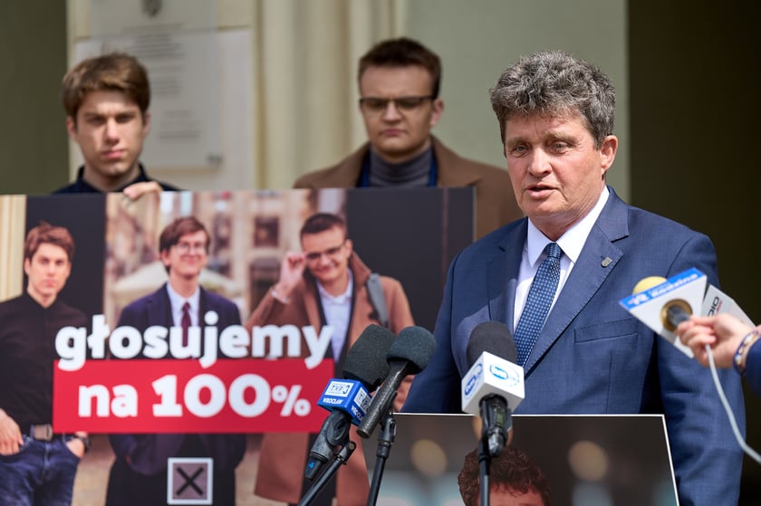 Kampania profrekwencyjna „Głosujemy na 100%” - konferencja prasowa, 07.05.2025