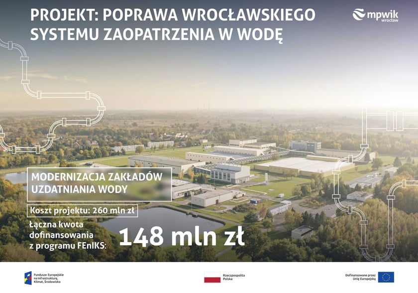 Konferencja prasowa wok&oacute;ł projektu &bdquo;Poprawa wrocławskiego systemu zaopatrzenia w wodę&rdquo;, kt&oacute;ry dofinansowano z unijnego programu FEniKS