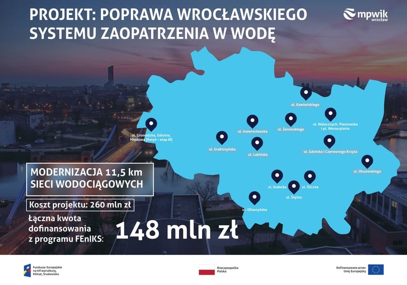 Powiększ obraz: <p>Konferencja prasowa wok&oacute;ł projektu &bdquo;Poprawa wrocławskiego systemu zaopatrzenia w wodę&rdquo;, kt&oacute;ry dofinansowano z unijnego programu FEniKS</p>