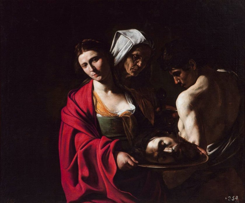 Powiększ obraz: <p>Caravaggio, &bdquo;Salome z głową Jana Chrzciciela&rdquo;, olej na pł&oacute;tnie 116 x 140 cm, ok. 1609 (Caravaggio namalował dwie wersje tej sceny)</p>