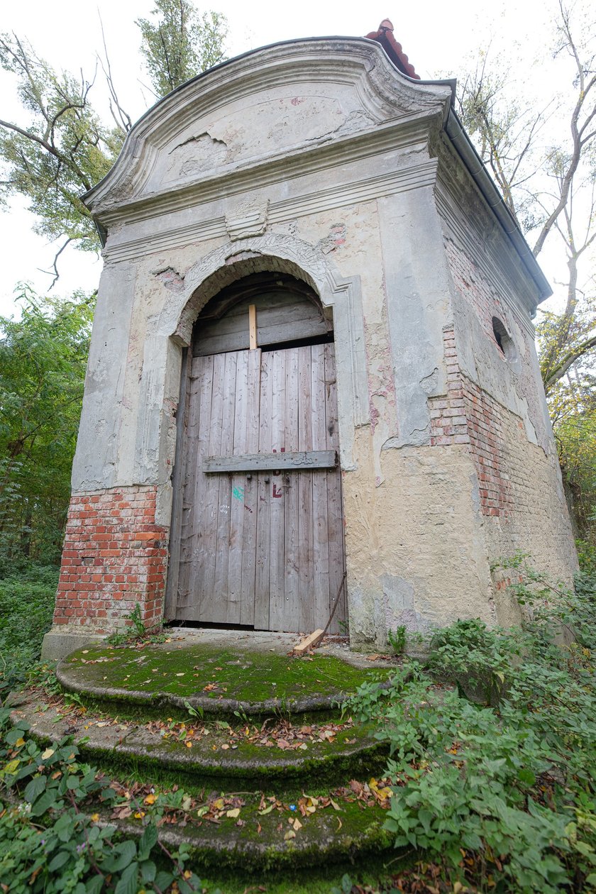 Mauzoleum Hochberg&oacute;w w Wąbnicach - budynek w środku lasu