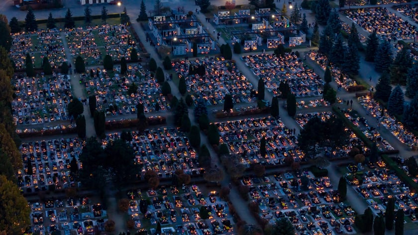 Cmentarz na Psim Polu nocą - Wszystkich Świętych 2025