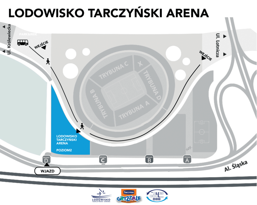 Powiększ obraz: Mapa przedstawiająca lokalizację lodowiska przy Tarczyński Arena.