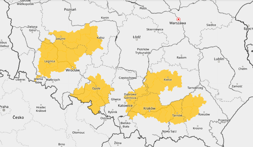 Powiększ obraz: <p>Mapa ostrzeżeń pogodowych przed mgłą, obowiązujących do wtorku 16 grudnia 2025 do godz. 9.30</p>