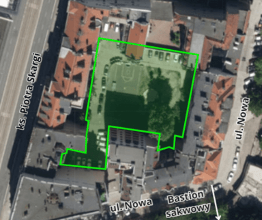 Powiększ obraz: Remontowane podwórko w obrębie ulic Piotra Skargi i Nowej - mapka