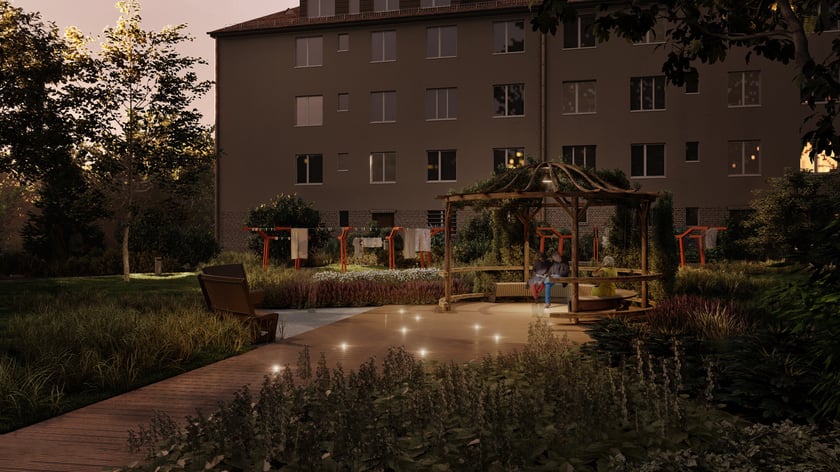 Wizualizacja obrazująca jedną z altan na podw&oacute;rzu