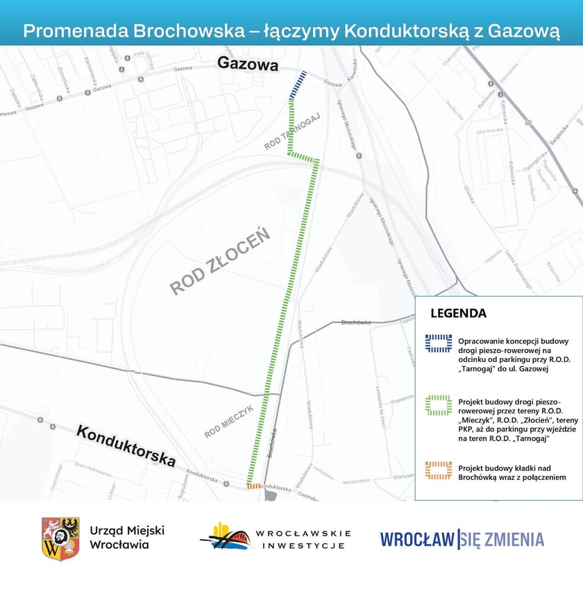 Powiększ obraz: Mapa z zaznaczoną planowaną drogą