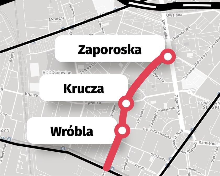 Powiększ obraz: Mapa przedstawia przebudowywaną ulicę Gajowicką