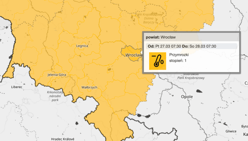 Powiększ obraz: <p>Ostrzeżenia o przymrozkach we Wrocławiu - z piątku na sobotę</p>