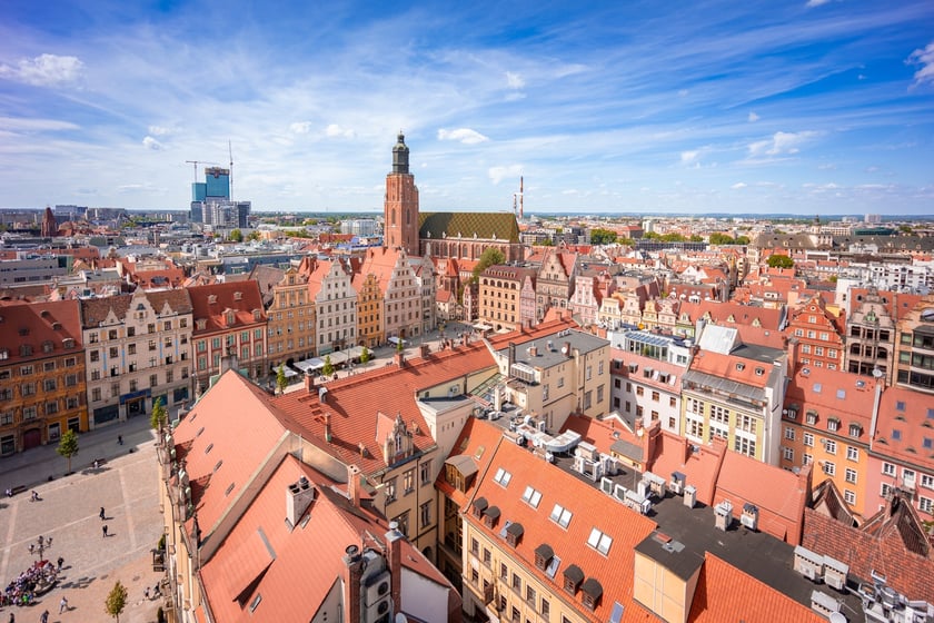 Panorama z wieży ratusza we Wrocławiu
