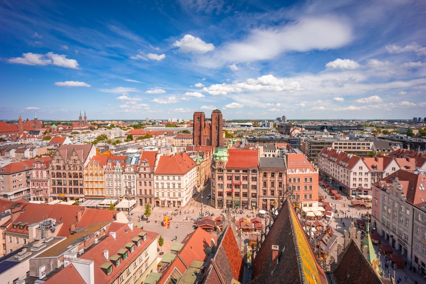 Panorama z wieży ratusza we Wrocławiu