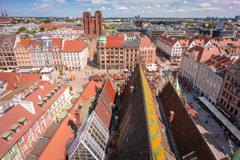 Panorama z wieży ratusza we Wrocławiu