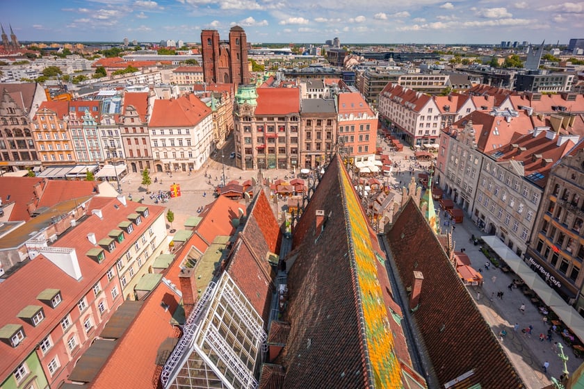 Panorama z wieży ratusza we Wrocławiu