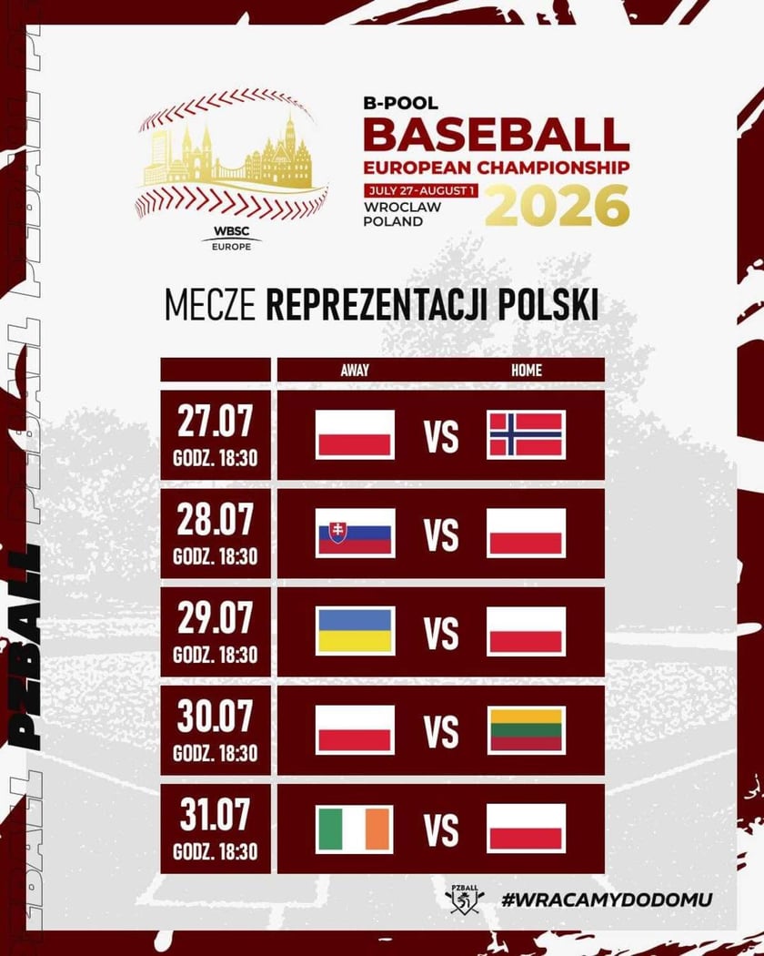 Mecze reprezentacji Polski na Mistrzostwach Europy w Baseballu Grupy B 2026