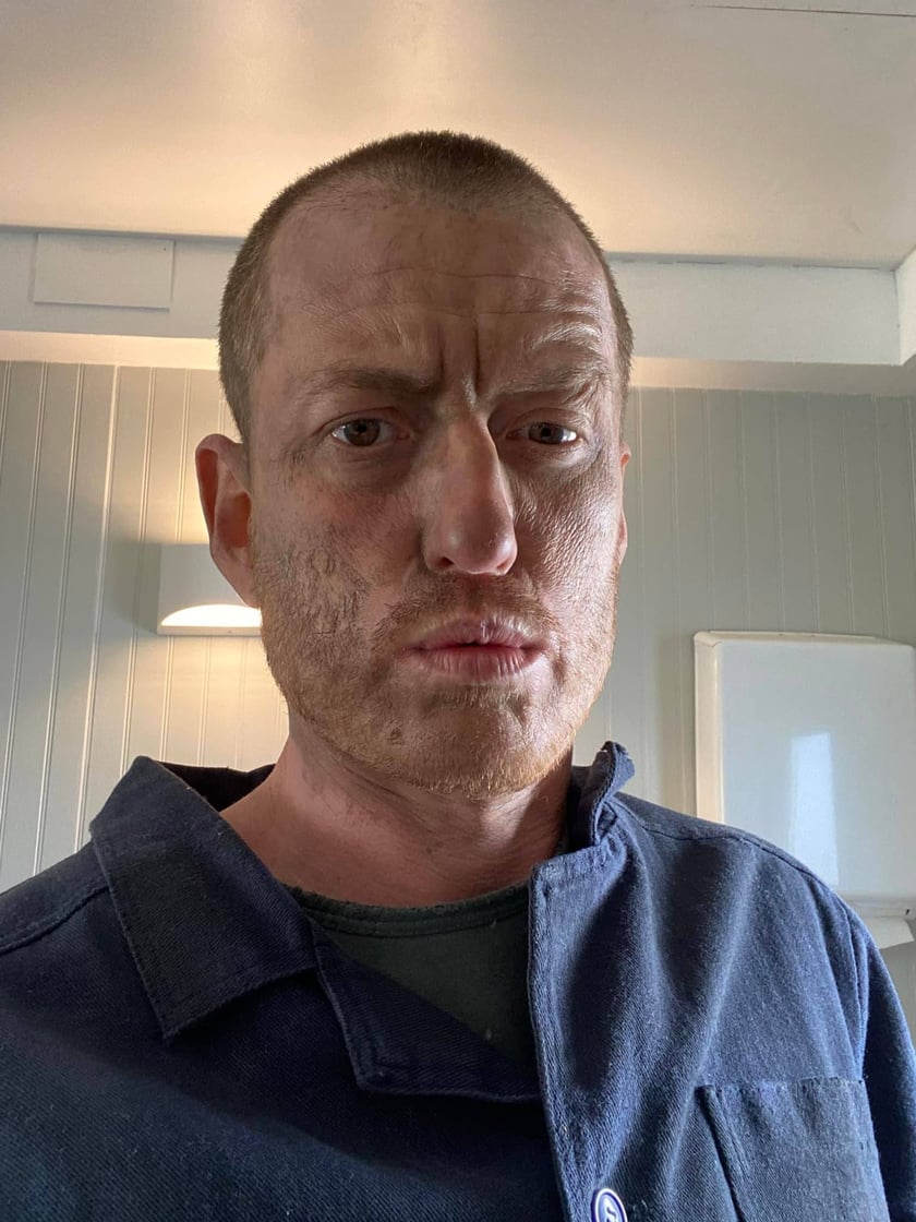 Marcin Harasimowicz w marcu 2021 roku, w Atlancie, w pierwszym dniu na planie  "Stranger Things"