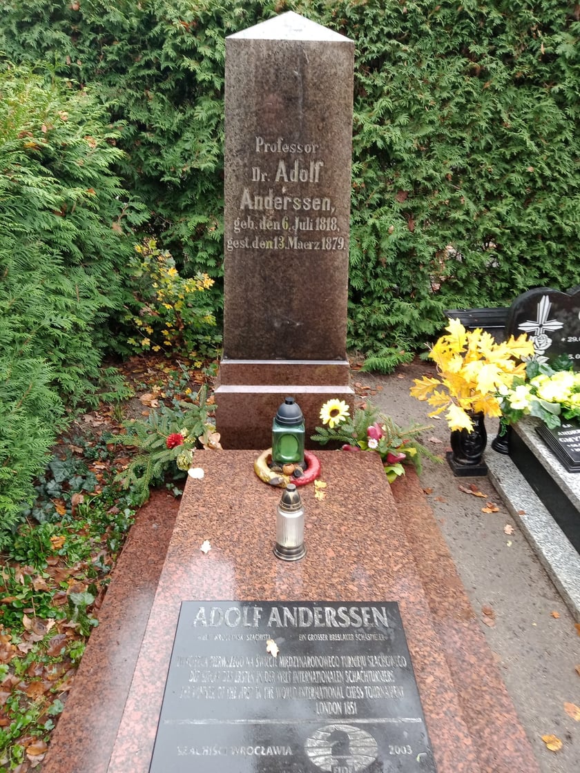 Adolf Anderssen, mistrz szachowy, spoczywa na Cmentarzu Osobowickim