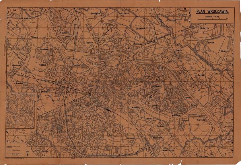 Mapa Wrocławia z lat 40. XX wieku