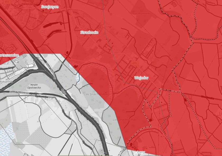 Na zdjeciu mapy wydanych przez IMGW ostrzeżeń hydrologicznych dla wrocławskich osiedli.&nbsp;