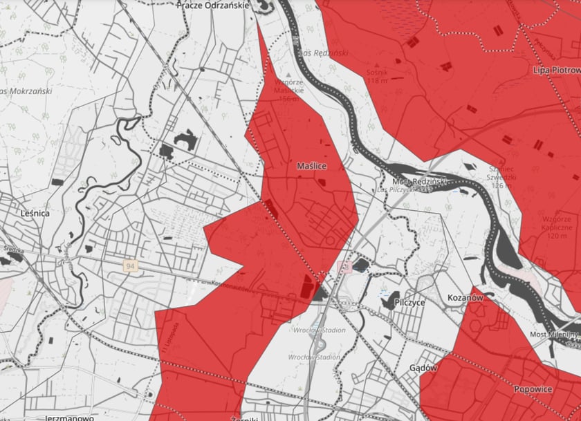 Na zdjeciu mapy wydanych przez IMGW ostrzeżeń hydrologicznych dla wrocławskich osiedli.&nbsp;