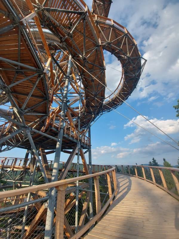 Sky walk, Świerad&oacute;w-Zdr&oacute;j&nbsp;

wieża widokowa o wysokości 62 metr&oacute;w;
zawiera elementy edukacyjne i ekstremalne, np. siatkę w kształcie kropli czy przeszkloną podłogę;
atrakcją jest r&oacute;wnież 105-metrowa zjeżdżalnia, z kt&oacute;rej mogą zjechać zar&oacute;wno dzieci, jak i dorośli;
wstęp płatny&nbsp;&ndash; bilet cały (powyżej 12 lat: 69 zł; ulgowy (od 3 do niecałych 12 lat): 53 zł. Cennik można zobaczyć na stronie internetowej.
