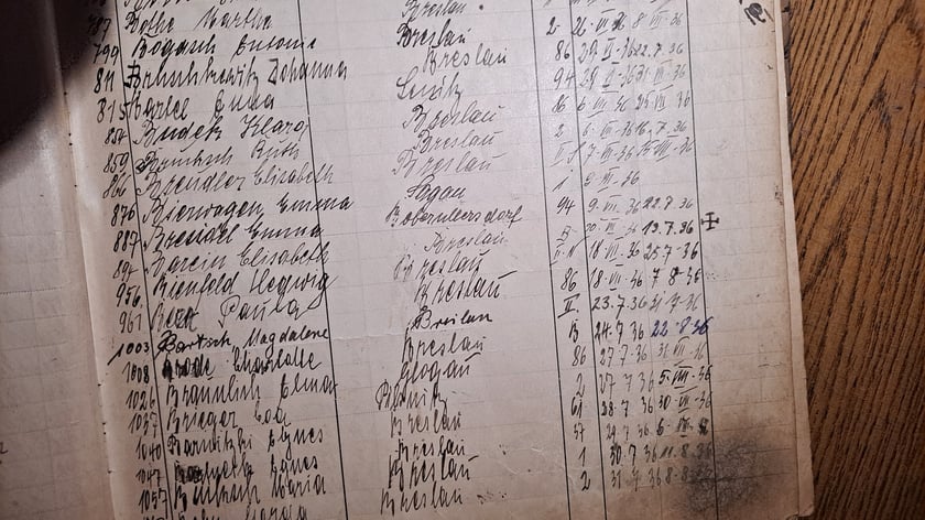 Dokument z archiwum dawnej kliniki ginekologicznej we Wrocławiu