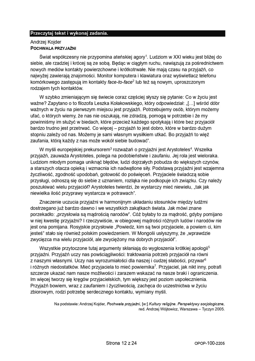 Egzamin ósmoklasisty. Arkusz egzaminacyjny z języka polskiego 2022 CKE