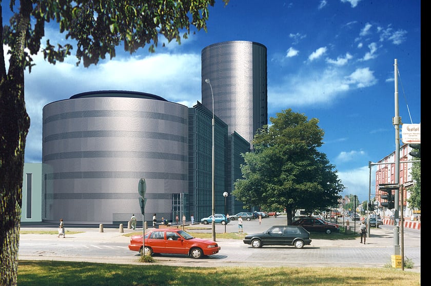 Wizualizacje Epi Centrum, niezrealizowanego budynku handlowo-biurowego jaki miał powstać w miejscu obecnego Epi Marketu. Projekt: Biuro Architektoniczne Bzdęga-Wiśniewski Sp. z o.o.