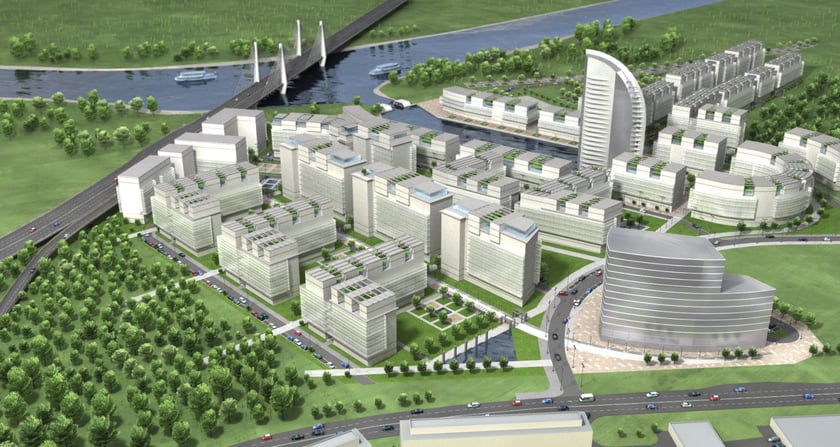 Wizualizacje niezrealizowanego osiedla Marina Park. Inwestor: Rank Progress S.A. Projekt: AP Szczepaniak.