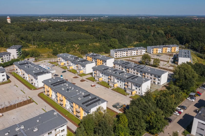 Widok z góry na nowo wybudowane Osiedle Leśnica IX.