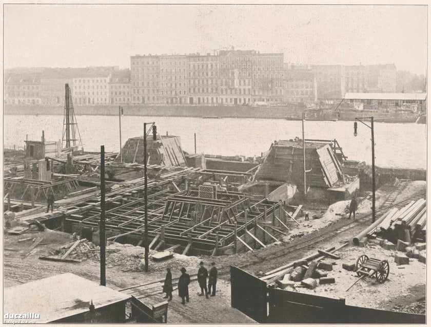 Budowa mostu Grunwaldzkiego we Wrocławiu w latach 1908-1910 - archiwalne zdjęcia