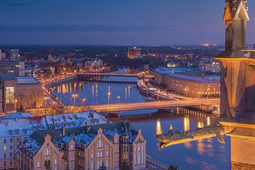 Widok na Odrę z wieży Katedry Wrocławskiej